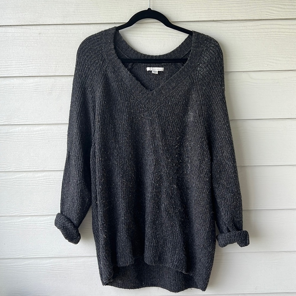 Gray oversized knit sweater